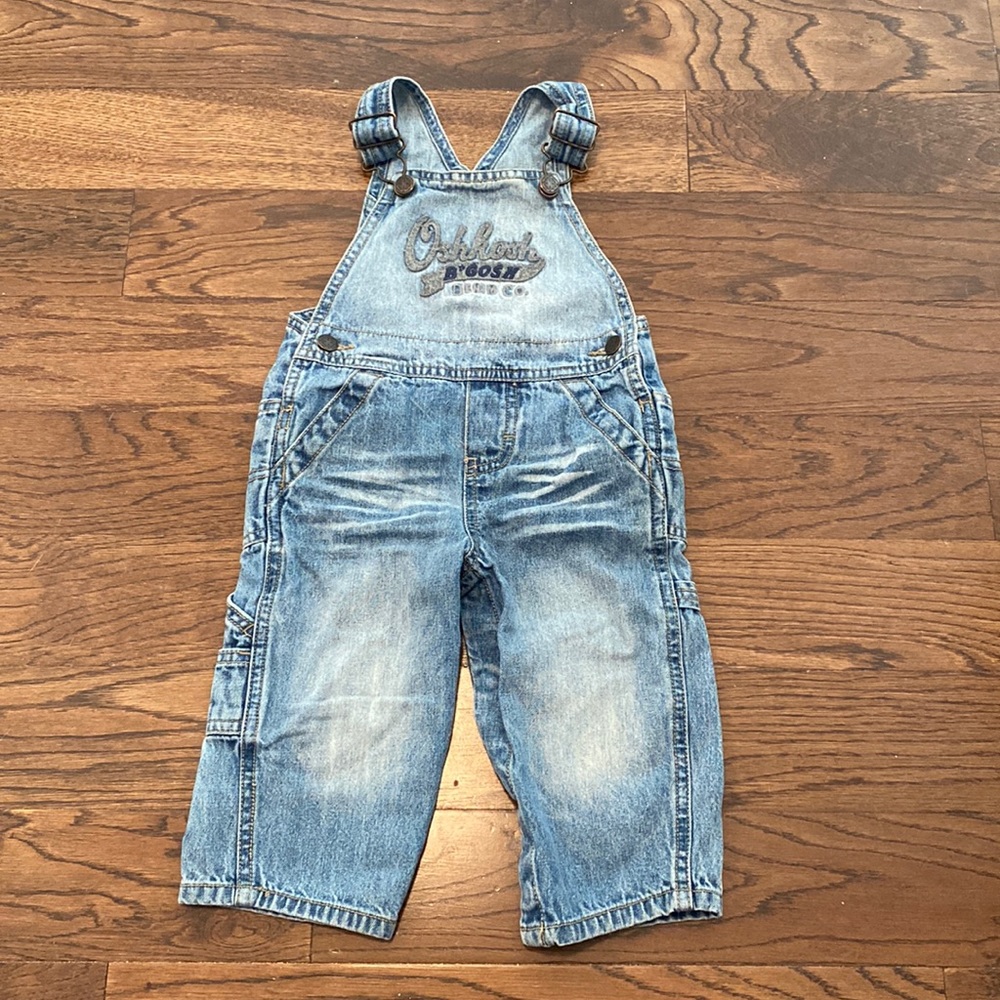 OSHKOSH B'GOSH - denim overall grey patch distressed cargo denim size 12 months
